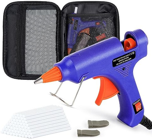 Hot Glue Gun Kit, Tooomplus 20W Hot Melt Glue Gun Upgraded Version with 60pcs Sticks & Carrying Case & Finger Caps, Fast Heating for DIY Craft Projects and Home Quick Repairs (7mm x 100mm)
