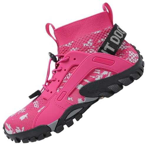 VTASQ Vandringsstövlar herr dam promenadskor höga vandringsskor snörning utomhus halkfria backpacking campingvandringsskor, Rosa, 3.5 UK Narrow