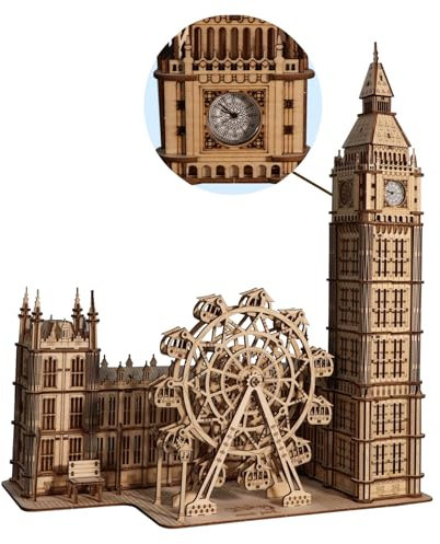Music Park 3D Puzzles Big Ben Real Clock With Night Light Wooden Model Kits for Adults To Build Ferris Wheel Craft Christmas And Birthday Gifts Home Decoration