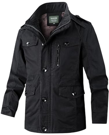Saharienne Homme Été - D'extérieur Décontractée Coton Classique Coupe-Vent Cargo Militaire Style Printemps Automne Travail Casual Léger Blouson Veste Demi-Saison Manteau avec Poche