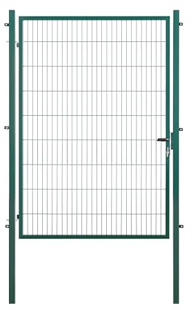 Cancello da giardino extra largo, larghezza 150 x altezza 180 cm, verde RAL 6005, cancello singolo incl. pali del cancello e cilindro di chiusura, zincato e verniciato a polvere, resistente ai raggi