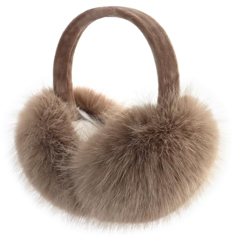 POMIJIAN Winter Women Earmuffs Furry Faux Fur Ear Muffs Fluffy Comfy Ear Warmer Girls Foldable Velvet Plush Ear Covers (A-brown)