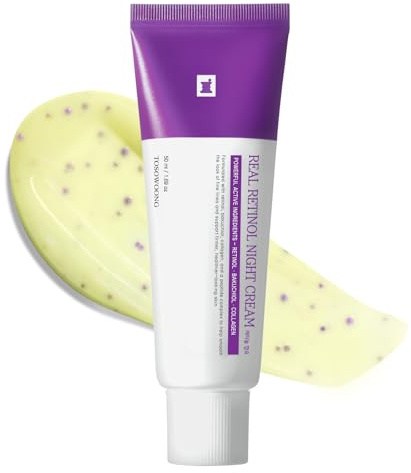 TOSOWOONG Real Retinol 0,1% Nattkräm, Anti-Aging, Fina Linjer, Rynkor | 0,1% Retinol + Bakuchiol, Uppstramande, Porvård, Utjämnande, Ansikte och Hals, Ansiktskräm, Koreansk Hudvård, 50 ml