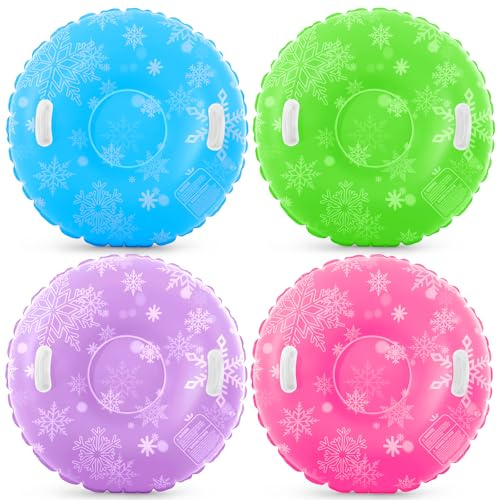 Shappy 4 Stück Schneeschlitten, 91,4 cm, aufblasbare Schneeschlitten für Erwachsene, für Winter, Outdoor-Sport, Rodel mit Griffen, verdickter Unterseite, 4 Stück