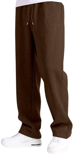 Joggers Boys Baggy Jogging Tracksuit Bottoms Straight Leg Open Hem Joggers Uncuffed Elastic Waist Drawstring Sweatpants Kids Sports Casual School Winter Fleece Trousers Brown 14-16 Years
