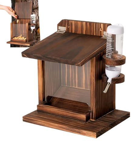 para Ardillas para Exteriores, Caja de alimentación con Botella de Agua | Casa de Madera montada en la Pared con Soporte para mazorcas de maíz y nueces, para pájaros, árboles, Balcones