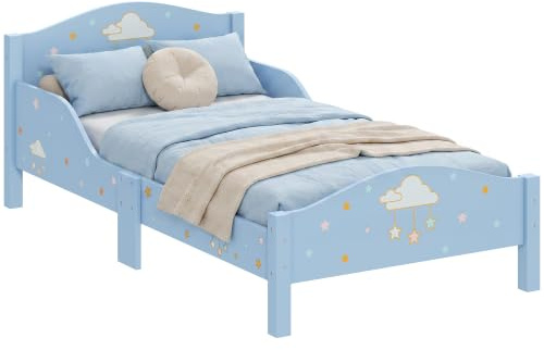AIYAPLAY Lit Enfant 70 x 140 cm avec Barrière de Sécurité Bleu