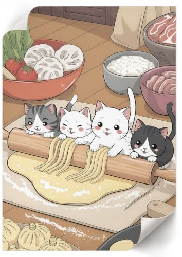 Póster para Pared 21x29,7 cm | Tamaño A4 | Gatos en la cocina