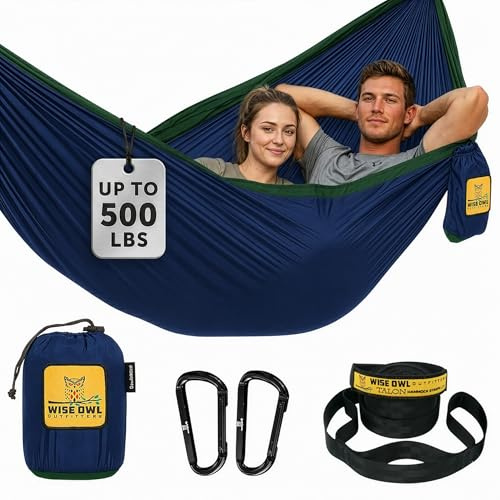 Wise Owl Outfitters Hammock for Camping Double Hammocks Gear for The Outdoors Backpacking Survival or Travel - Portable Lightweight Parachute Nylon DO Navy & Forrest