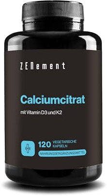 Citrato di Calcio 800mg con Vitamina D3, 120 Capsule | per prevenire i bassi livelli di calcio nel sangue | 100% Naturale, non OGM | di Zenement