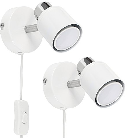 MiniSun | Modern White and Chrome Single Adjustable Wall Spotlights | Wall Spotlights, Home Décor & Improvement Essential | Set of 2