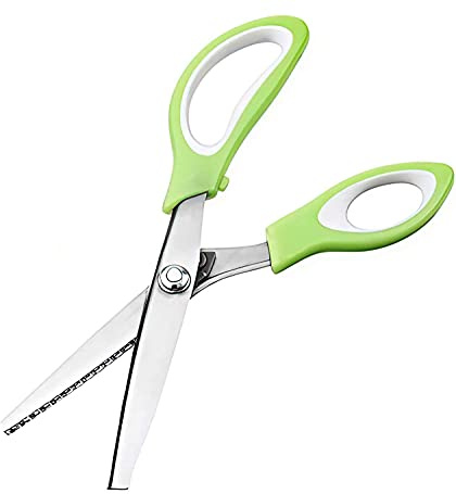 Senua Zigzag Shears, Professional Stainless Steel Tailor Pinking Scissors for Felt Paper Fabric Cutting/Sewing, Handled Zig Zag Scissors - Green