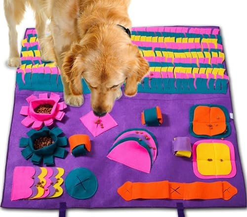 PATIO PLUS Schnüffelteppich Hund, 90x90cm Groß Pet Matten für Hunde Soft Pet Nase Arbeit Geruch Snuffle Matte Train Fütterung Faltbarer Filzstoff Schnüffelteppich, Lila