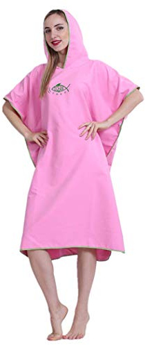 X-Labor Unisex badponcho strandhandduk mikrofiber snabbtorkande badrock poncho med huva duschhandduk simning surfing strand dykning badplats, En rosa, En Storlek