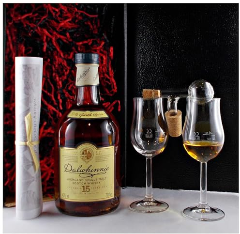 Dalwhinnie 15 Jahre scotch Single Malt Whisky + Glaskugelportionierer + 2 Bugatti Gläser im Geschenk Karton Männergeschenke Whiskey Genießer Set Whisky