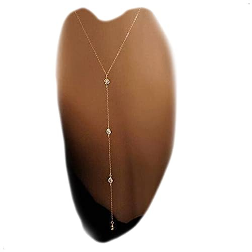 Yheakne, Collana lariat a Y con sfondo di cristalli da sposa in oro con zirconi, lunga catenina con strass per spalle e schiena, gioielli da sposa per donne e ragazze (oro B)