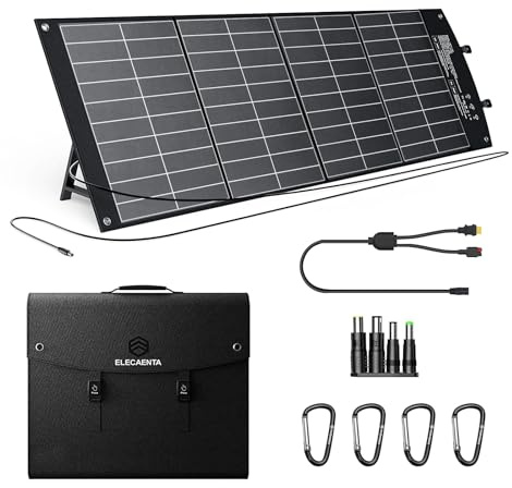 ELECAENTA 120W Cargador Solar Portátil ETFE Panel Monocristalino Plegable Impermeable con Salidas USB C PD45W QC3,0 y CC 18V para Generador Central Eléctrica Ordenador Furgoneta al Aire Libre