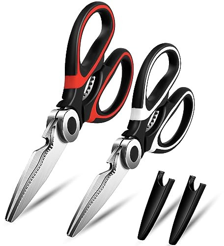 KISUOMAOYI Forbici da cucina resistenti, forbici da cucina affilate multiuso in acciaio inossidabile, forbici da cucina per pollo, pollame, verdure, barbecue, apribottiglie e apribarattoli (2 pezzi)