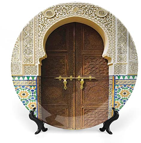 6 Inch Decorative Plate, Moroccan Tableware Plate, Countryside Houses Construction Facade Castle Classical Town Landscape Print Ornament Display Plate for Dining Table Setting, Christmas Tablescape