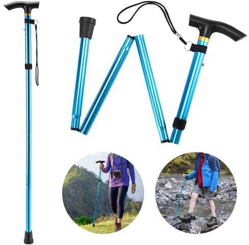 Thlevel Faltbar Gehstock Bergstock Spazierstock Wanderstock Canes Urlaubs Höhenverstellbar rutschfest Leicht Unisex Blau