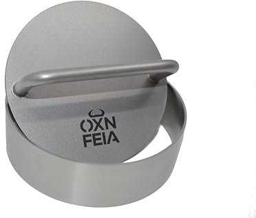 Oxnfeia® Burgerpresse Edelstahl 2-teiliges Set - Hamburgerpresse mit Branding ideal für gleichmäßig geformte Patties und Grillgenuss - nachhaltig, spülmaschinenfest & rostfrei, ⌀11cm