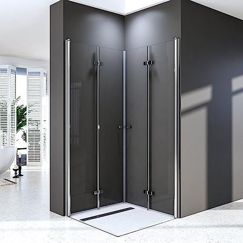 Duschkabine Eckeinstieg 75x75 cm Eckeinstieg Dusche Falttür 180º Duschabtrennung 6 mm NANO-Glas Duschkabine Scharniertür,Höhe 185 cm,Ohne Duschwanne