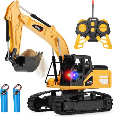 Jiakora Remote Control Excavator Toys for Boys, RC Excavator Toy for Boys 6 7 8 9+Year Old Kids Christmas Birthday Gift，RC Digger Truck Construction Vehicles with Metal Shovel & Light