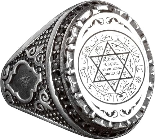 KAMBO Bague du roi Salomon, Archange, Salomon, Kabbale, Occulte, Lemegeton, Argent, Sans pierre précieuse, Aucune pierre précieuse
