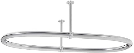 SATOH Oval Shower Curtain Rod for Bathroom Ceiling Mounted Low Carbon Steel Shower Curtain Rail for Clawfoot Tub Chrome Curtain Rod with Adjustable Ceiling Support - 43x25 Inch(Free Curtain Hooks)