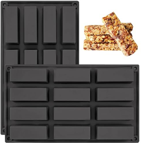 YXHZVON 2 PCS Moules Pour Barres De Céréales, 12 Cavités Moule Silicone Rectangulaire, Anti-adhésif Moule à Chocolat pour truffe, pain, muffin, brownie, pain de maïs, cheesecake et savon (Noir)