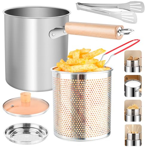 YCCOKJJ Nudelkocher 3 L Nudeltopf, Spaghettitopf mit Siebdeckel, Frittierkorb und Grillzange, Aus Edelstahl 304, Abnehmbarer Verbrühschutzgriff, Multifunctional Frittiertopf für Küche/Camping