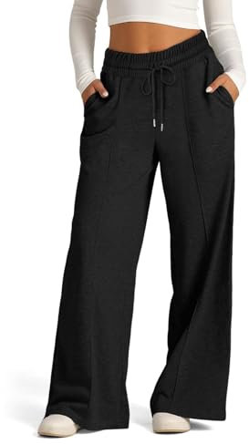 EIRUKON Jogginghose Damen Lang Lockere Sporthose Baggy Weites Bein Hosen High Waist Freizeithose Sweatpants Mit Taschen,Schwarz,M