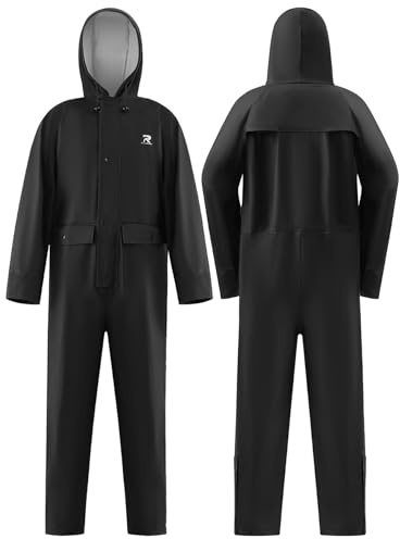 RainRider Rain Suits for Men Women Waterproof One Piece Rain Jacket & Pant Workwear Coverall(Black, L)