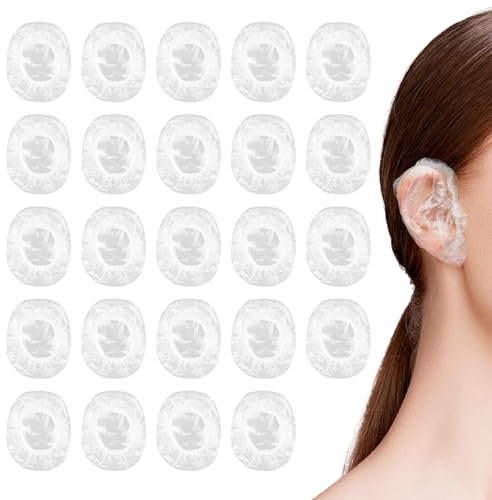 100 pcs Disposable Ear Covers for Shower, Clear Waterproof Ear Covers for Shower, Bathing, Spa, Swimming, Hotel, Hair Salon, Hair Dye, Plastic
