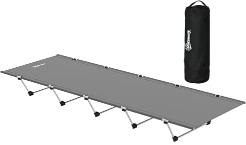 Outsunny Lightweight Camping Bed, Aluminium Portable Camp Cot Sleeping Bed w/Strong Support 150kg and Carry Bag for Outdoor Overnighter Camping, Hiking, Travel, RV, Dark Grey