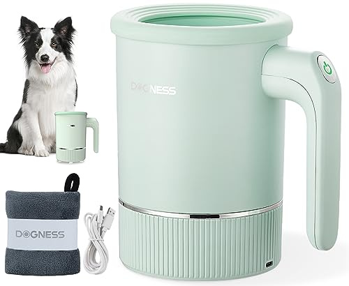 DOGNESS Nettoyeur automatique de pattes de chien pour grands chiens, nettoyeur de pattes de chien avec silicone, type C, charge rapide USB, nettoyeur de pattes de chien à 360 °, pour massage et