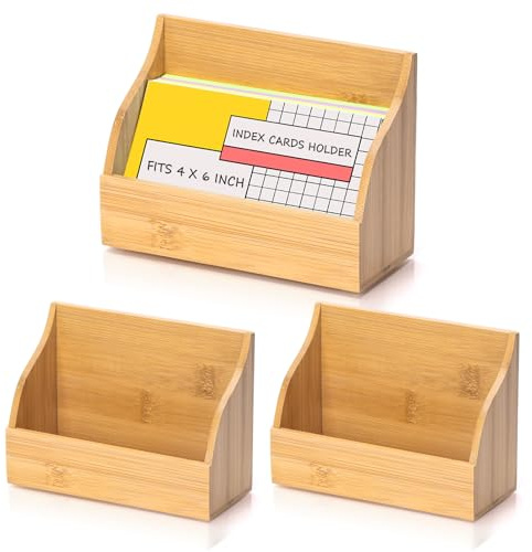 SHIQIKEJIPTY 2 Pack Wood Index Card Holder 4x6 Inch Index Card Box Notecard Box Business Cards Organizer Post Cards Case Display Stand for Business Desk Office Home School Holds 300 Sheets