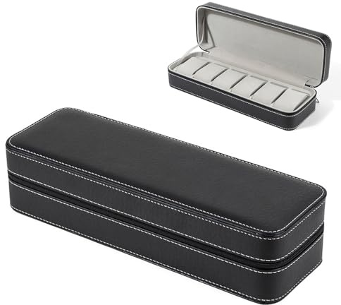 Générique Étui De Rangement Pour Montres Et Bijoux, Boîte De Présentation Avec 6 Compartiments Pour Montres, Organisateur de Voyage – Coffret Classique – Idée Cadeau pour Adultes et Collègues