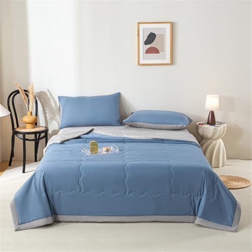 Odot Edredón Primavera Verano de Color Sólido - Edredones de Verano Cama 90 135 150 Edredón Nórdico Reversible Ligero Suave Colcha Transpirable Cubrecama para 4 Estaciones (Azul,200x230cm)