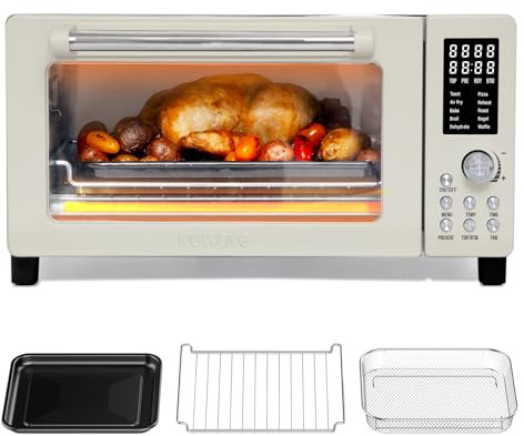 Nuwave Bravo Air Fryer Toaster Smart Oven, 10-in-1 Countertop Convection, 1800 Watts, 21-Qt Capacity, 50°-450°F Temp Controls, Top and Bottom Heater Adjustments 0%-100%, PFAS Free, Cream