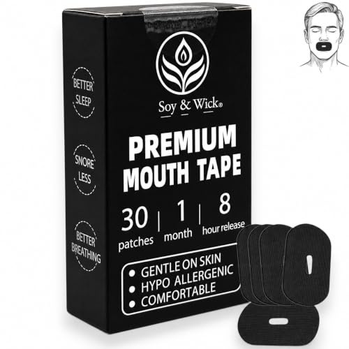 Soy & Wick Mouth Tape for Sleeping – Hypoallergenic Anti-Snore Tape with Breathing Hole – Prevents Mouth Breathing – Sleep Tape for Men & Women – Mouth Seal for Snoring Relief