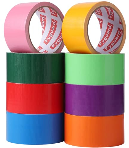 Fyguard 8 Rotoli Nastro Adesivo Impermeabile Colorato, 48mm x 9m Nastro per Riparazione Tubi Acqua Nastro Gaffa per Riparazioni Fissaggi Rinforzi in Interni/Esterni