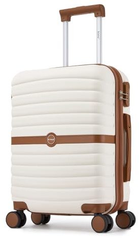 Kono Cabin Suitcase 55x40x20 Lightweight ABS + PC Hard Shell Carry On Trolley Case Small Travel Hand Luggage with 3 Digit Combination Lock Spinner Wheels (Cream/Brown)