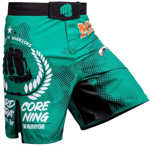 Hardcore Training Fighters Club Fight Shorts Uomo Pantaloncini da Combattimento Arti Marziali MMA BJJ Boxe Muay Thai Grappling Fitness No Gi (Green, M)