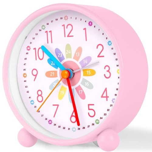 OSDUE Reloj Despertador Analógico Silencioso Sin Tictac, Despertador Infantil, 4 Inch Retro Alarm Clock Educativo, para para niños Ajuste de 3 Botones, para Comienzos Escolares B