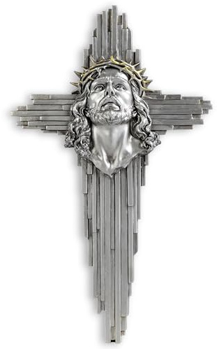 ShineOnAngel Jesus Wall Cross Sculpture, 10 Inch Resin Relief Radiant Savior Wall Crucifix Decor, Handcrafted Silver Color for Christian Home, Church, or Prayer Room Decoration (Silver)