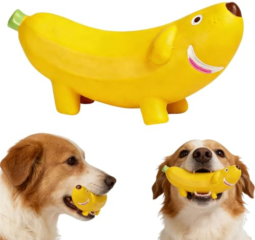 CavspkArt Latex Soft Chew Toy Banana 5.5Inches, Latex Dog Puppy Toy Funny Banana, Interactive Dog Toys with Squeaker, Squeaker Chew Toy for Small Medium Dog