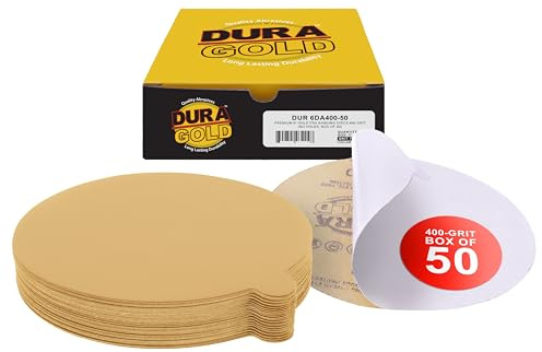 Dura-Gold Premium 6 Gold PSA Sanding Discs - 400 Grit, Box of 50 - Self Adhesive Stickyback Sandpaper for DA Sander, Finishing Coarse-Cut Abrasive - Sand Automotive Car Paint, Woodworking Wood, Metal