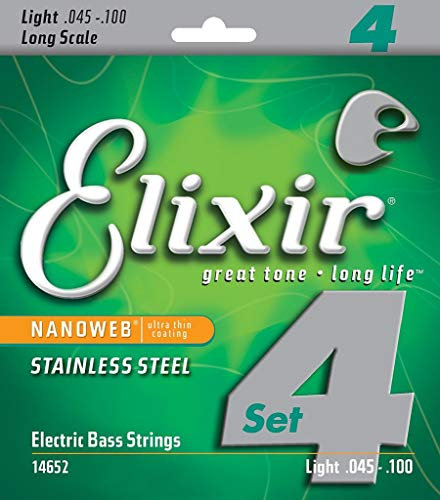 Elixir® Saiten Stainless-Steel 4-str. E-Basssaiten mit NANOWEB® Beschichtung, Long Scale, Light (.045-.100)