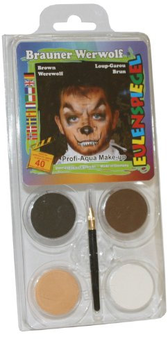 Eulenspiegel 204702 - Motiv-Set Werwolf, 4 Farben, 1 Pinsel, 1 Anleitung, für ca. 40 Masken, Karneval, Motto-Party
